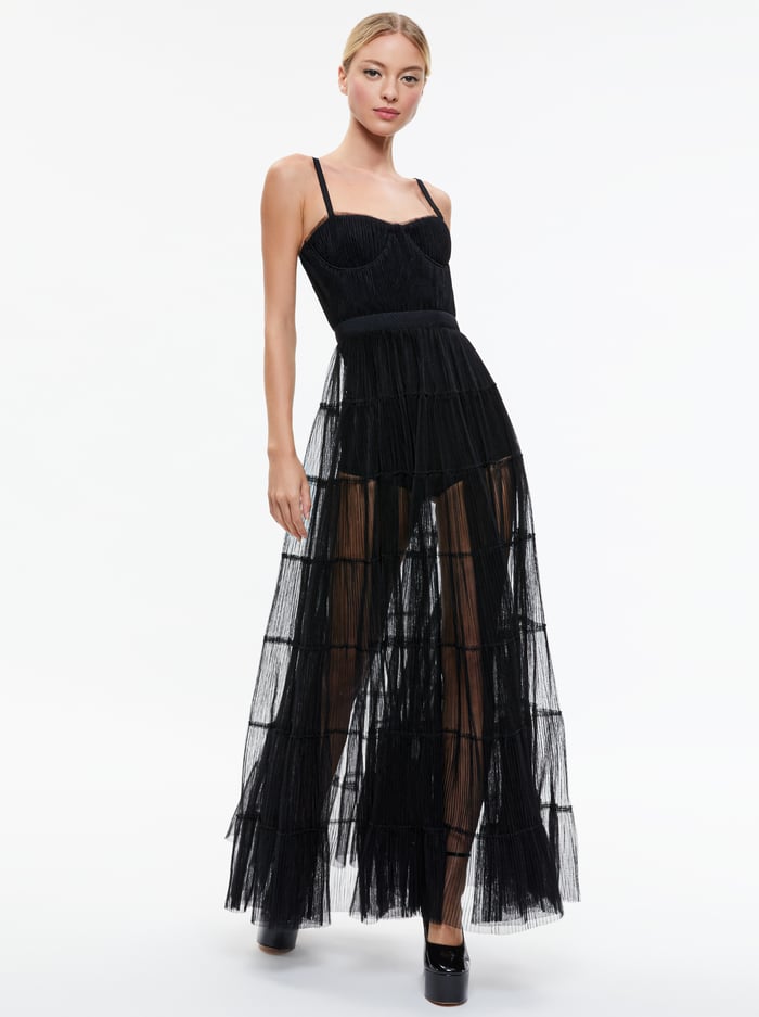 DEENA PLEATED MAXI DRESS WITH HOT PANT - BLACK image 4 - Alice And Olivia