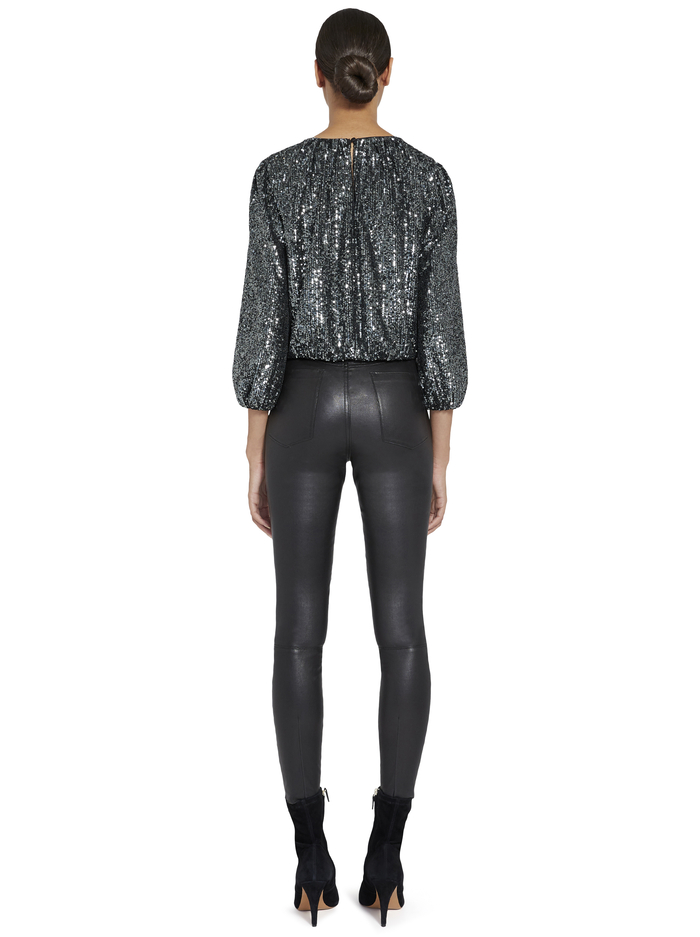 AVILA SEQUIN CREW NECK CROP TOP - GUNMETAL image 1 - Alice And Olivia