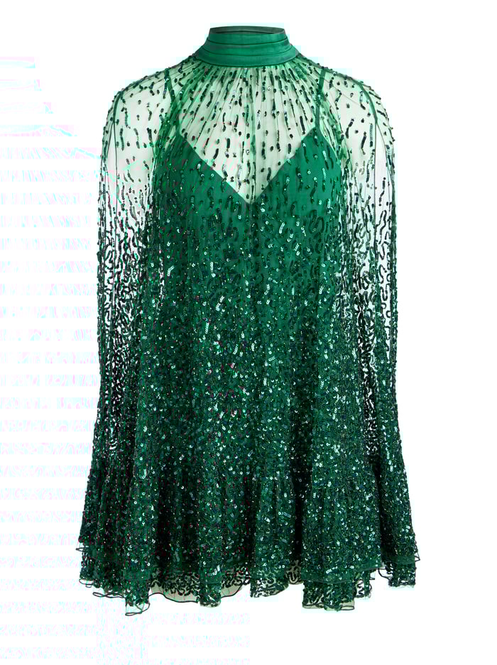 ZENON CAPE MINI DRESS - FOREST GREEN image 5 - Alice And Olivia