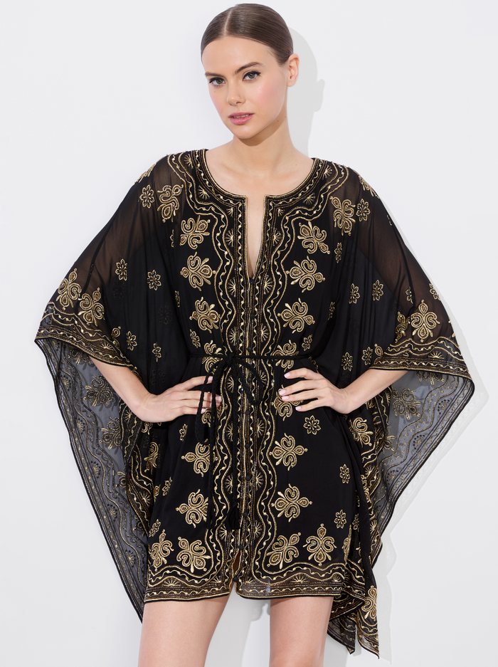 MARVA EMBELLISHED MINI KAFTAN - BLACK/PALE GOLD image 2 - Alice And Olivia