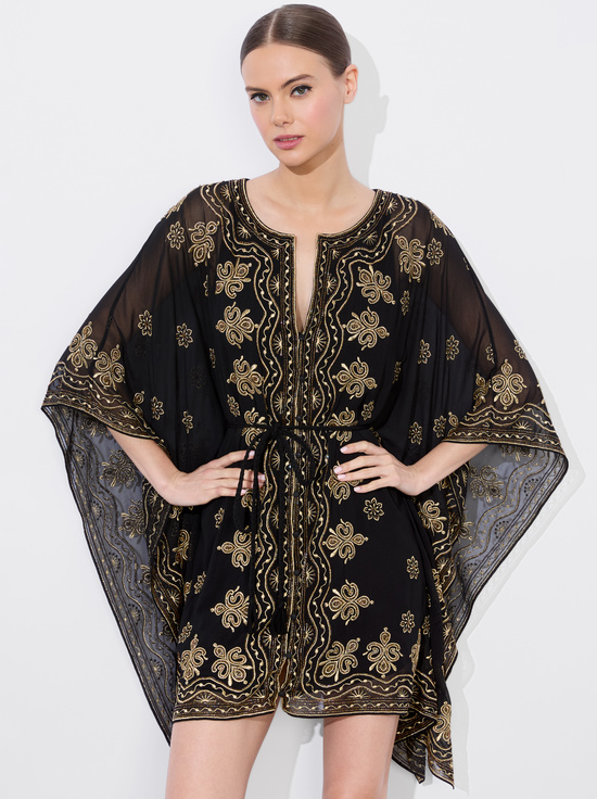 BLACK/PALE GOLD-MARVA EMBELLISHED MINI KAFTAN