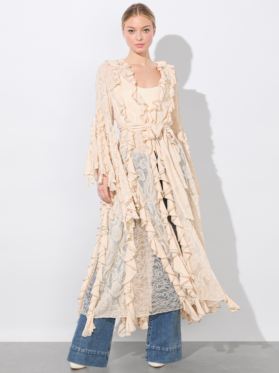 CHAMPAGNE-CHER RUFFLE MAXI ROBE