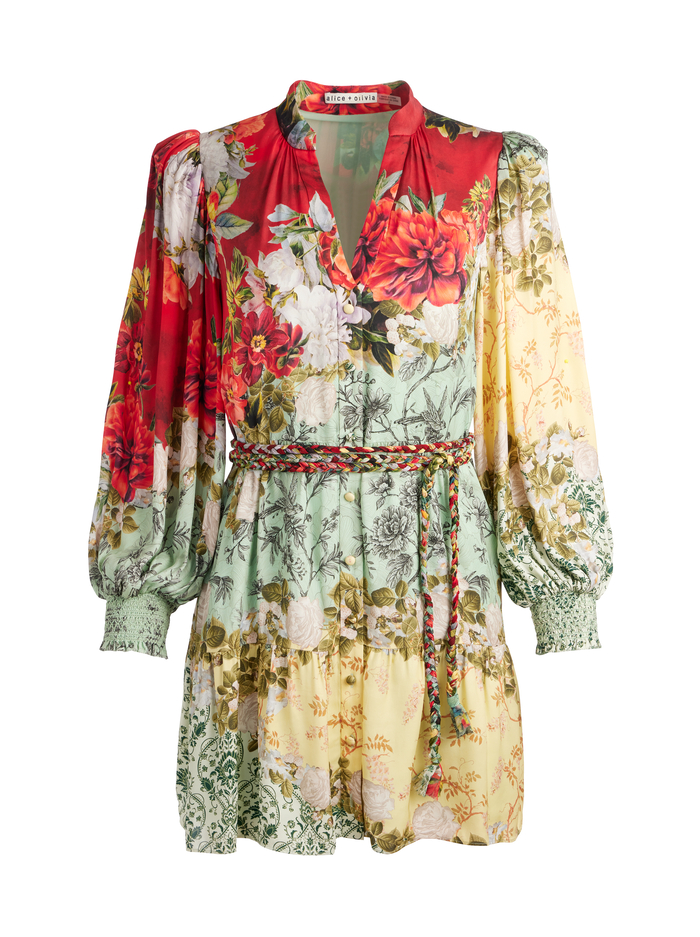 ANTONETTE LONG SLEEVE BUTTON FRONT MINI DRESS - OAKLEY image 5 - Alice And Olivia