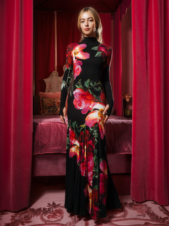 EMPRESS BLOOM BLACK-AUGUSTA OPEN BACK MAXI DRESS