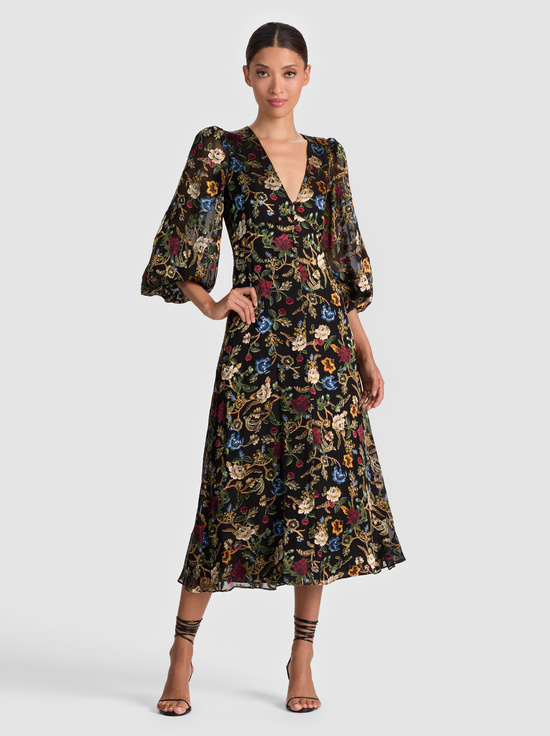 TAPESTRY TRAILS SM BLACK-MONA MIDI DRESS