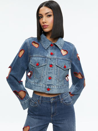 JEFF HEART EMBROIDERED CROPPED DENIM JACKET