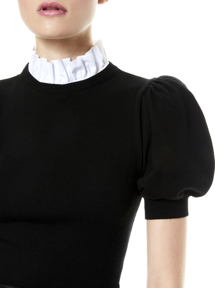 CHASE PUFF SLEEVE SWEATER - BLACK/WHITE image 2 - Alice And Olivia