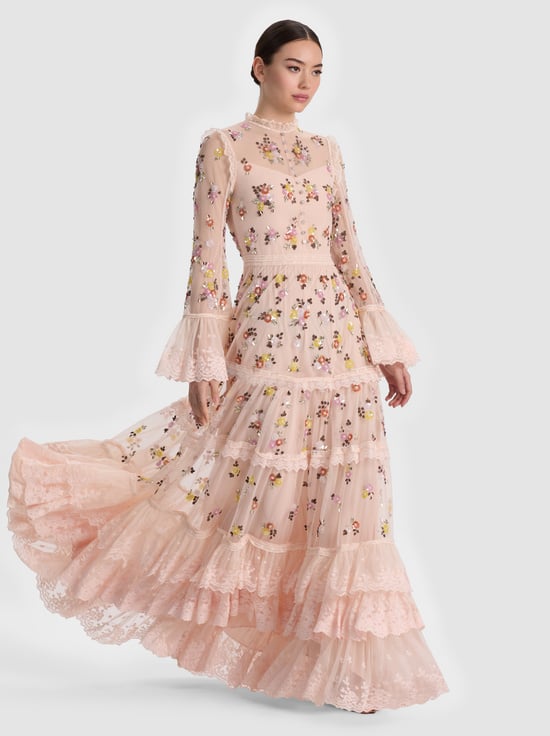 ALLEGRA EMBELLISHED LACE MAXI DRESS