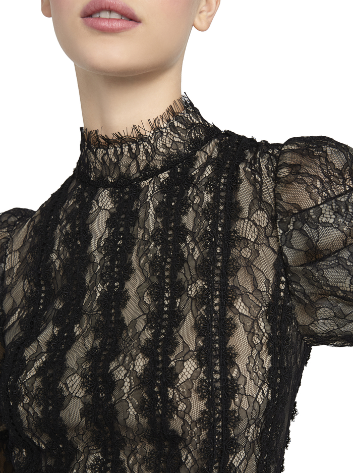 BRENNA LACE PUFF SLEEVE CROP TOP - BLACK image 3 - Alice And Olivia