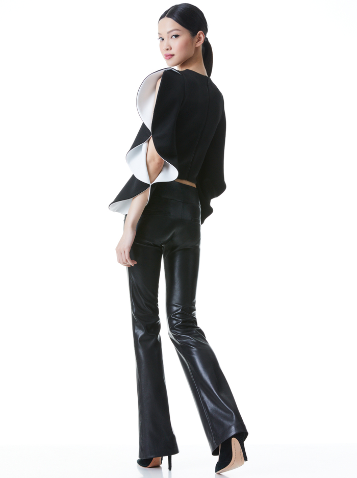 OLLIE RUFFLE SLEEVE CROP TOP - BLACK/OFF WHITE image 1 - ALICE + OLIVIA