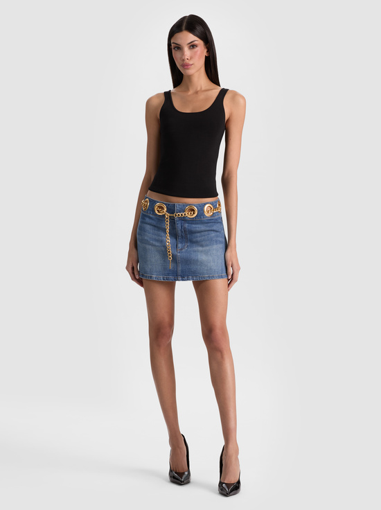 BROOKLYN BLUE-MORGANA CHAIN BELT DENIM MINI SKIRT