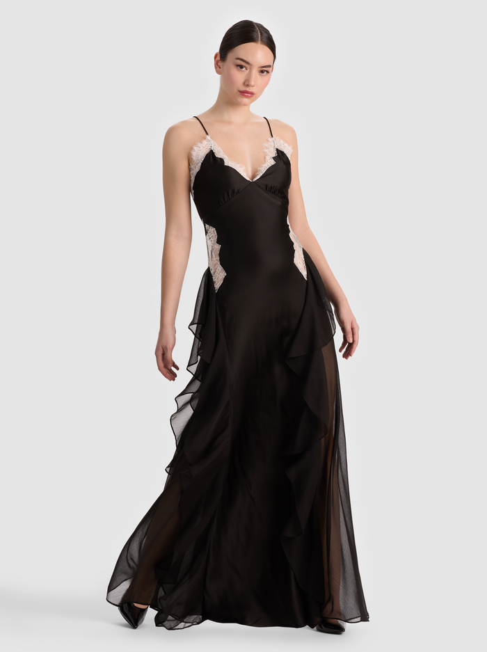 SHELBA RUFFLED GOWN - BLACK/OFF WHITE image 4 - ALICE + OLIVIA