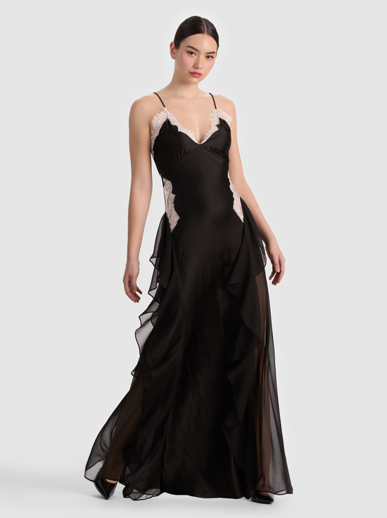 BLACK/OFF WHITE-SHELBA RUFFLED GOWN