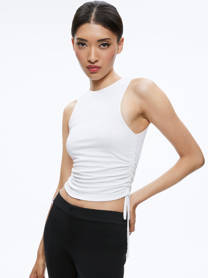 CHRISSY CREWNECK RUCHED CROP TOP - OFF WHITE - Alice And Olivia
