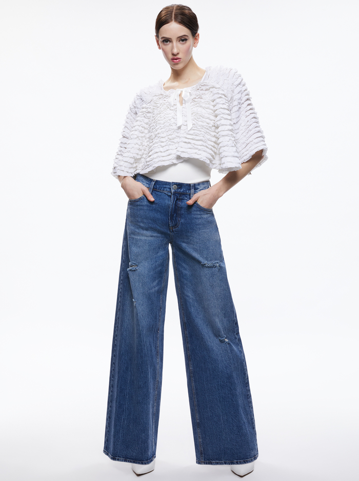 LOREE RUFFLE TIE FRONT CROPPED JACKET - WHITE image 2 - Alice And Olivia