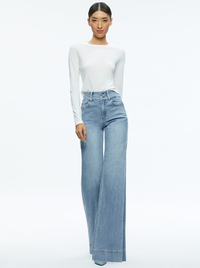 MISSA HIGH RISE WIDE LEG CRYSTAL SIDE JEAN - GEORGIA VINTAGE BLUE image 2 - Alice And Olivia