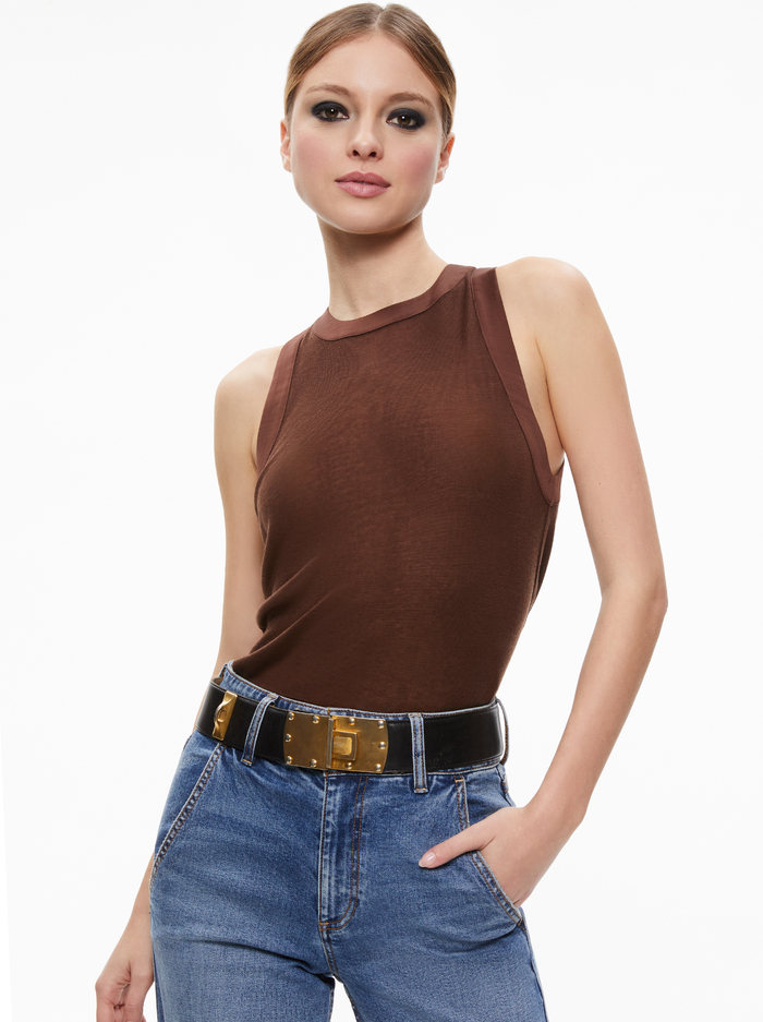 ANGELINA CREWNECK TANK - TOFFEE - Alice And Olivia