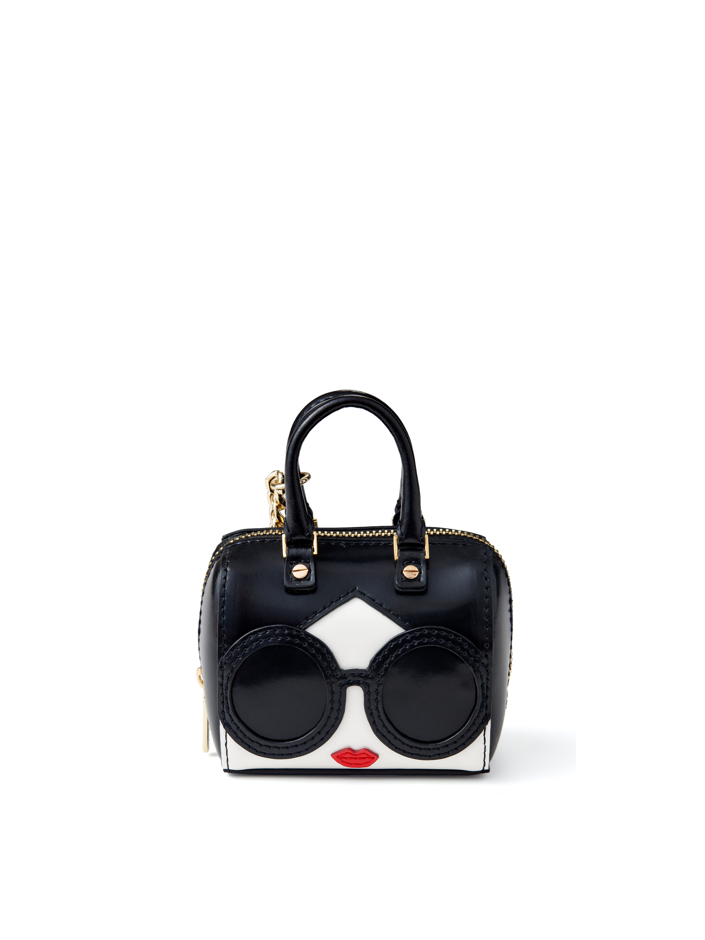 alice + olivia ステイシー　サングラスデザイン ウォレットバッグ Olivia Staceface Leather Key Charm In Black/off White Multi