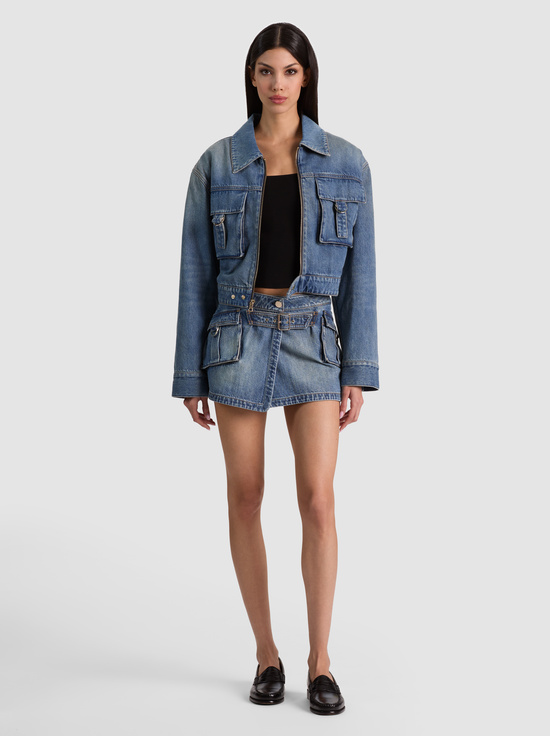 FLORENCE VINTAGE BLUE-BRANDY CARGO DENIM SKIRT