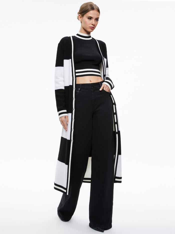 BRADFORD STRIPED LONG CARDIGAN - ECRU/BLACK STRIPE image 2 - Alice And Olivia