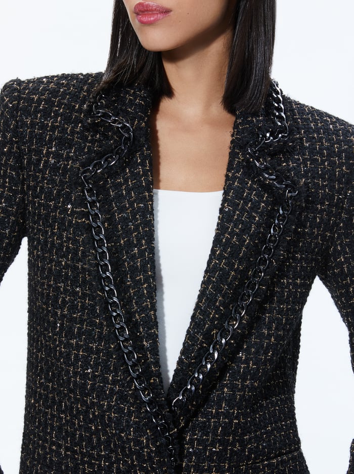 SHAN TWEED CHAIN TRIM BLAZER - BLACK/GOLD image 3 - Alice And Olivia