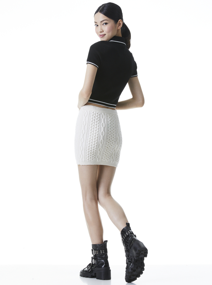 PEG CROPPED POLO - BLACK/SOFT WHITE image 1 - Alice And Olivia