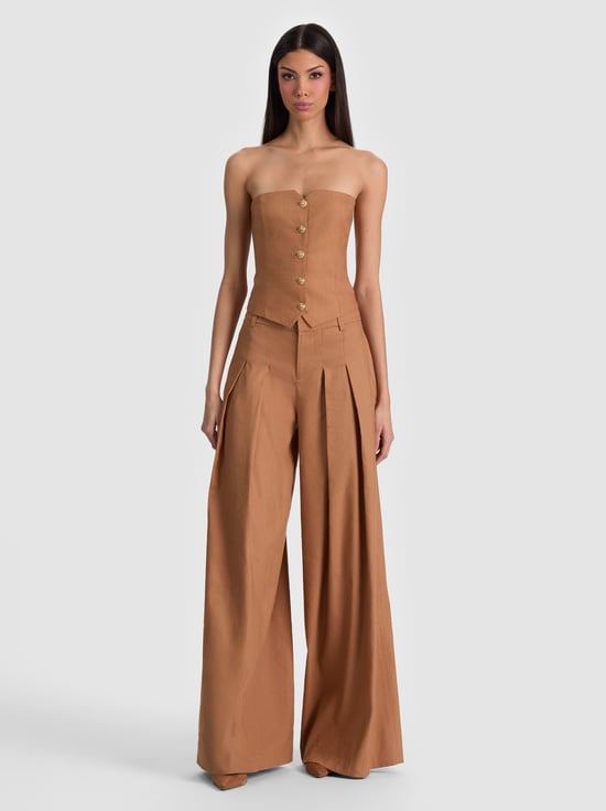 TAN-BLAIRE PLEATED LINEN PANT
