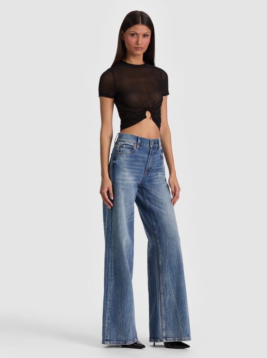 BLACK-COURTNEY RUCHED FRONT TEE