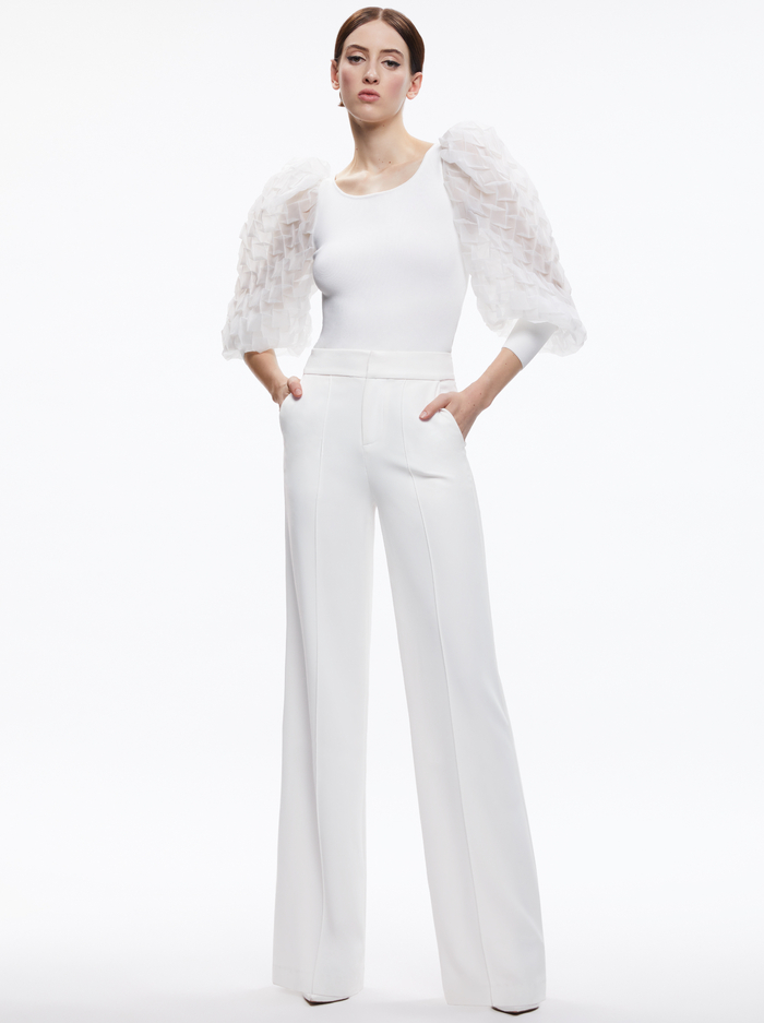 ABELLA PUFF SLEEVE SQUARE NECK SWEATER - SOFT WHITE image 4 - Alice And Olivia