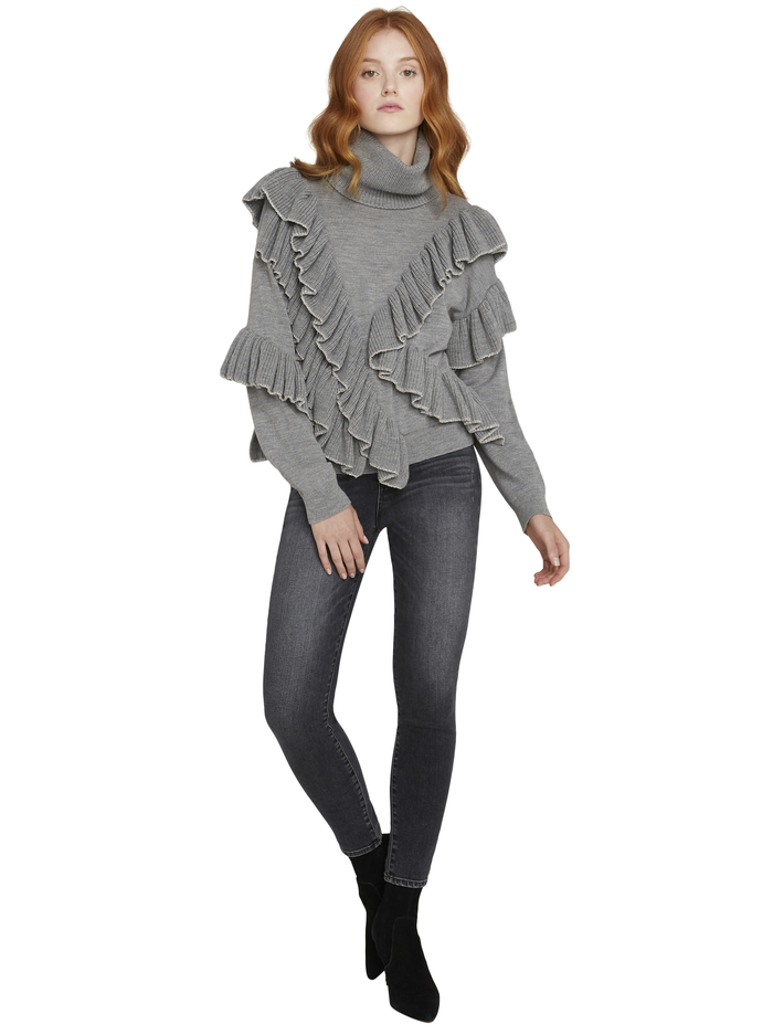 LIBBIE METALLIC TRIM TURTLENECK - MED HEATHER GREY image 4 - Alice And Olivia