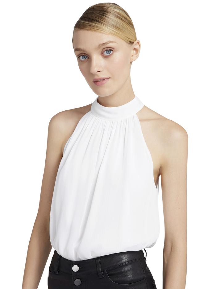 MARIS HALTER NECK GATHERED TOP - WHITE - Alice And Olivia