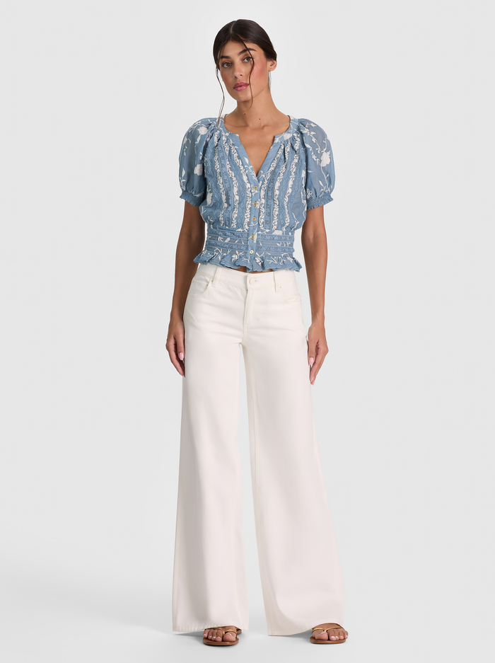 KATHRYN LACE TRIM BLOUSE - DEEP DENIM BLUE/VANILLA image 1 - ALICE + OLIVIA