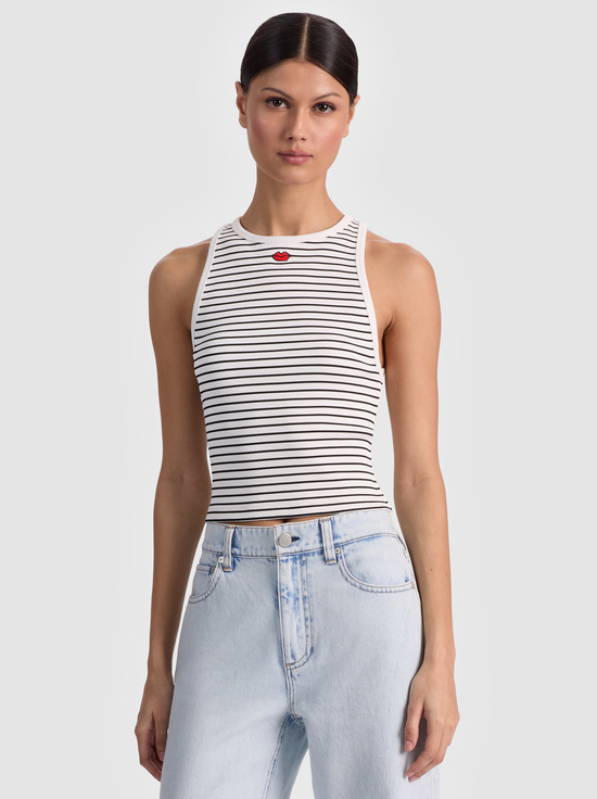 OFF WHITE/BLACK STRIPE-ALLEN EMBROIDERED TANK TOP