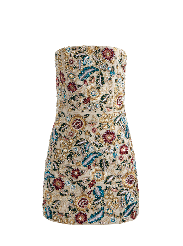 VELIA EMBELLISHED MINI GOWN - BISCOTTI/MULTI image 5 - Alice And Olivia