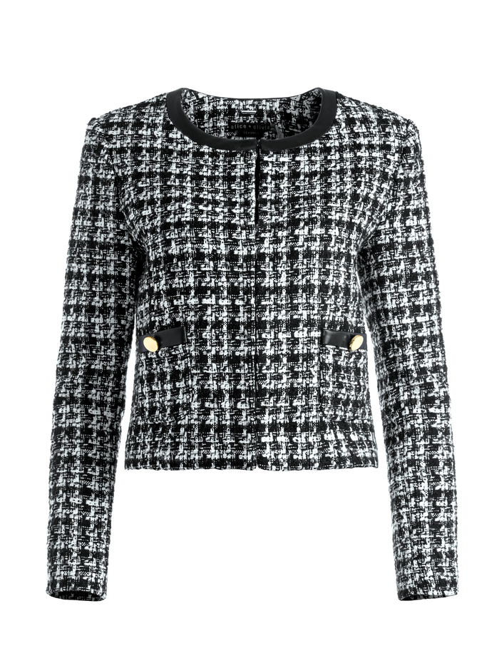 DONITA VEGAN LEATHER TRIM JACKET - BLACK/OFF WHITE image 5 - Alice And Olivia