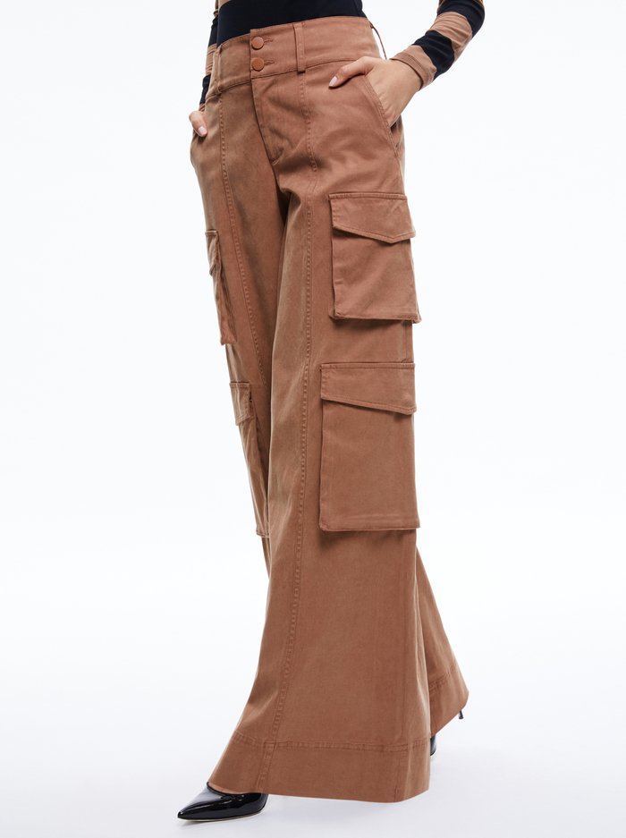 MAME HIGH RISE WIDE LEG CARGO PANT - CAMEL - Alice And Olivia