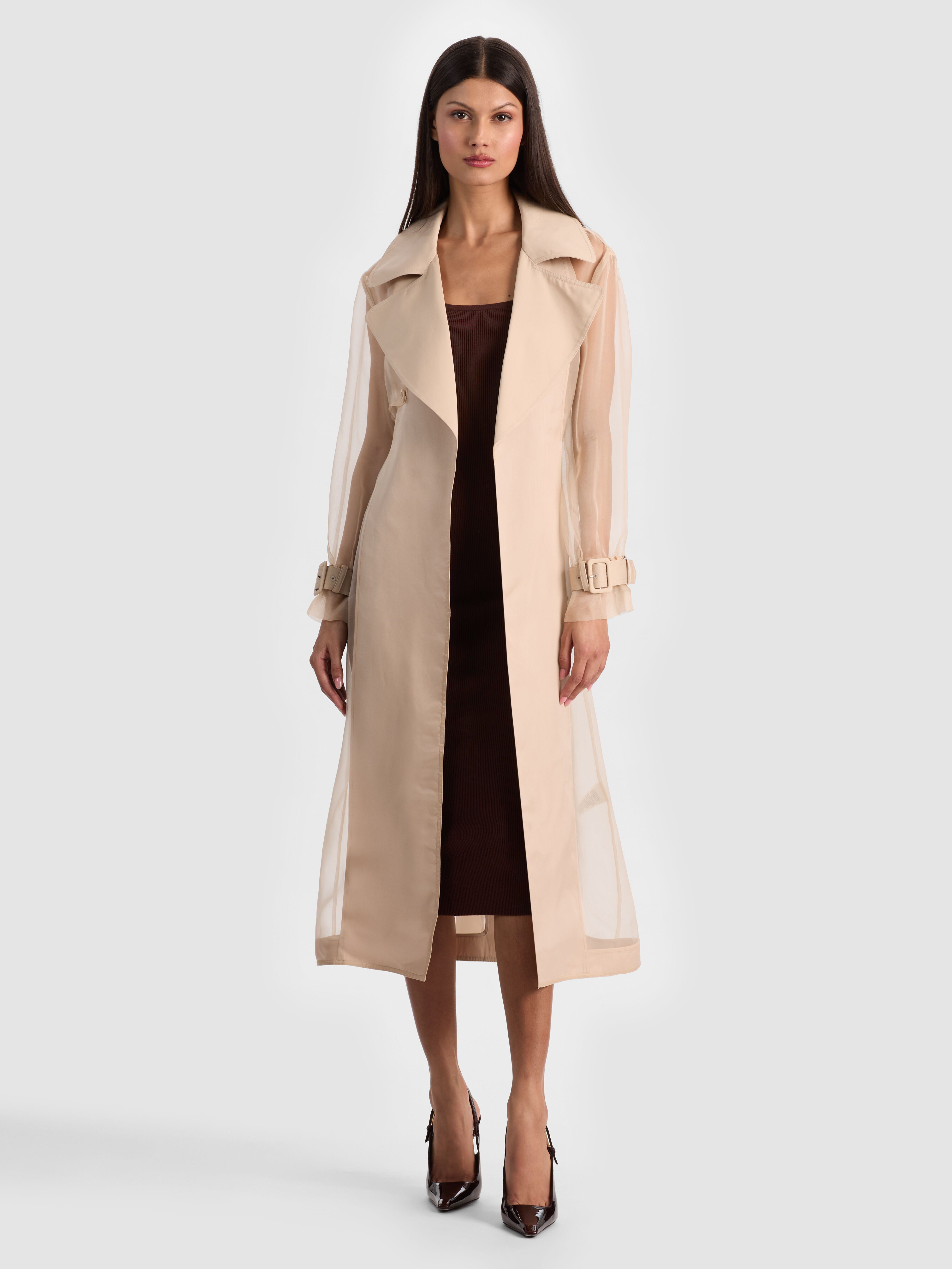 SILVIA SHEER MAXI TRENCH in LATTE | ALICE + OLIVIA