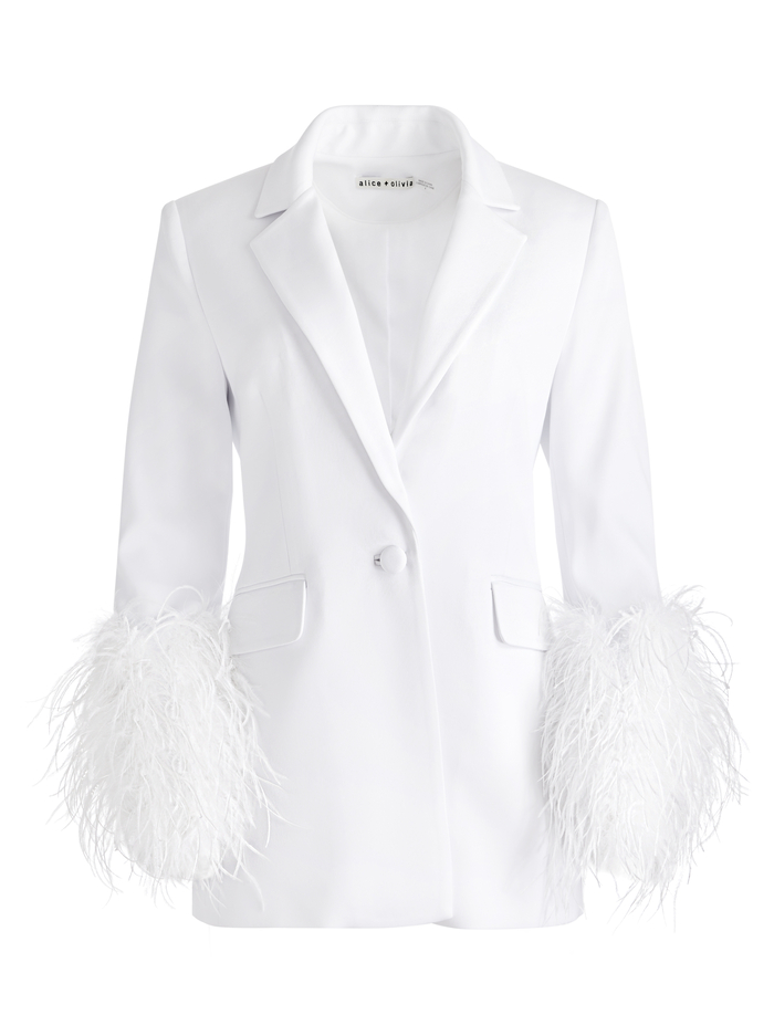 YONA BOXY FEATHER SLEEVE BLAZER - WHITE image 5 - Alice And Olivia