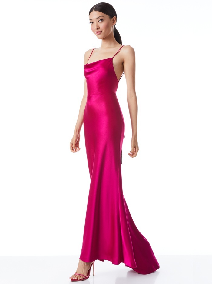 MONTANA COWL BACK MAXI GOWN - RASPBERRY - Alice And Olivia