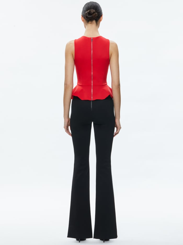 POPPY CREW NECK PEPLUM TOP - BRIGHT RUBY image 1 - Alice And Olivia