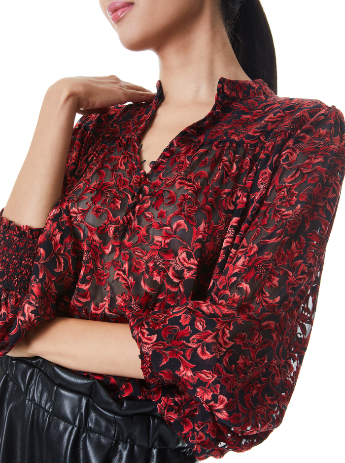 SERENA MANDARIN COLLAR BLOUSE - UPSTATE SCROLL DEEP RUBY image 3 - Alice And Olivia