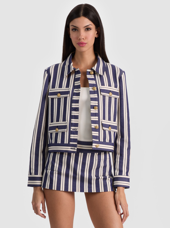 METRO STRIPE TWILIGHT BLUE-ALEX CROPPED JACKET
