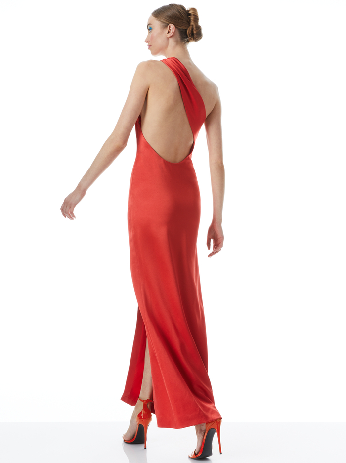 PAULETTE ONE SHOULDER FITTED GOWN - BRIGHT POPPY image 1 - Alice And Olivia