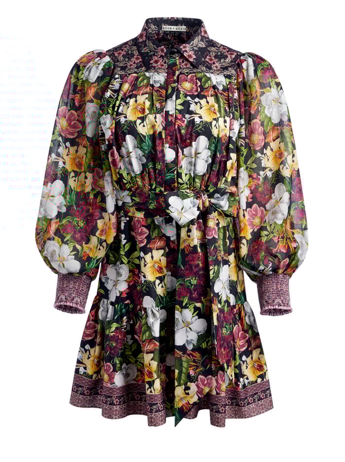 TIFFIE PUFF SLEEVE MINI DRESS - JUNIPER FLORAL BLACK image 5 - Alice And Olivia