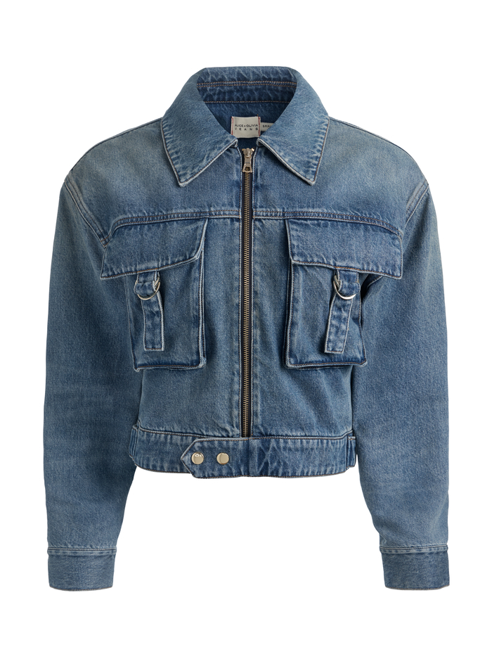 LEROY DENIM AVIATOR JACKET - FLORENCE VINTAGE BLUE image 5 - ALICE + OLIVIA