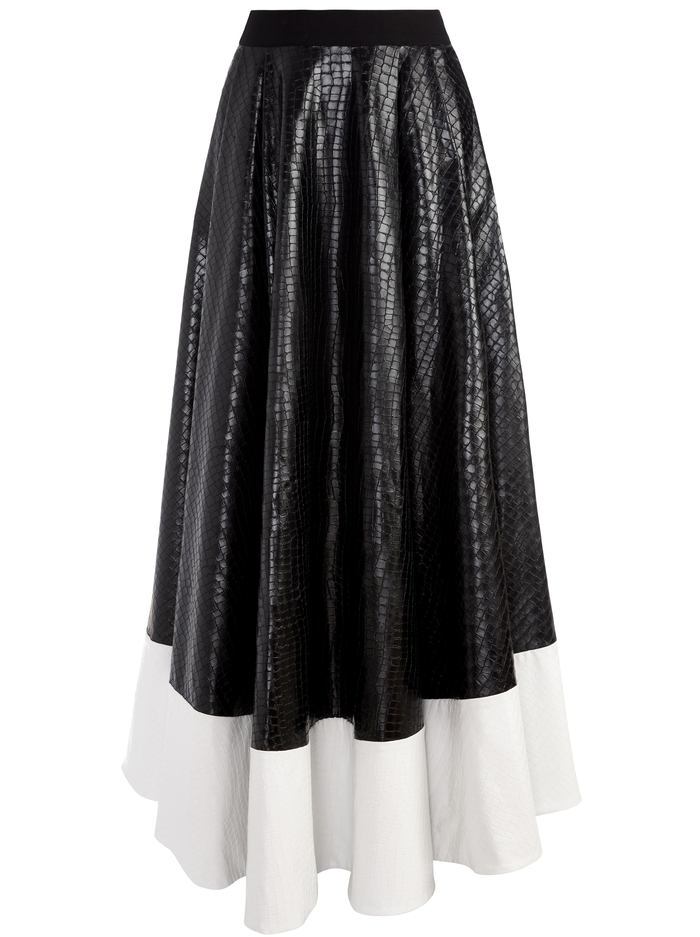 ELENOR VEGAN LEATHER GOWN SKIRT - BLACK/OFF WHITE image 5 - Alice And Olivia