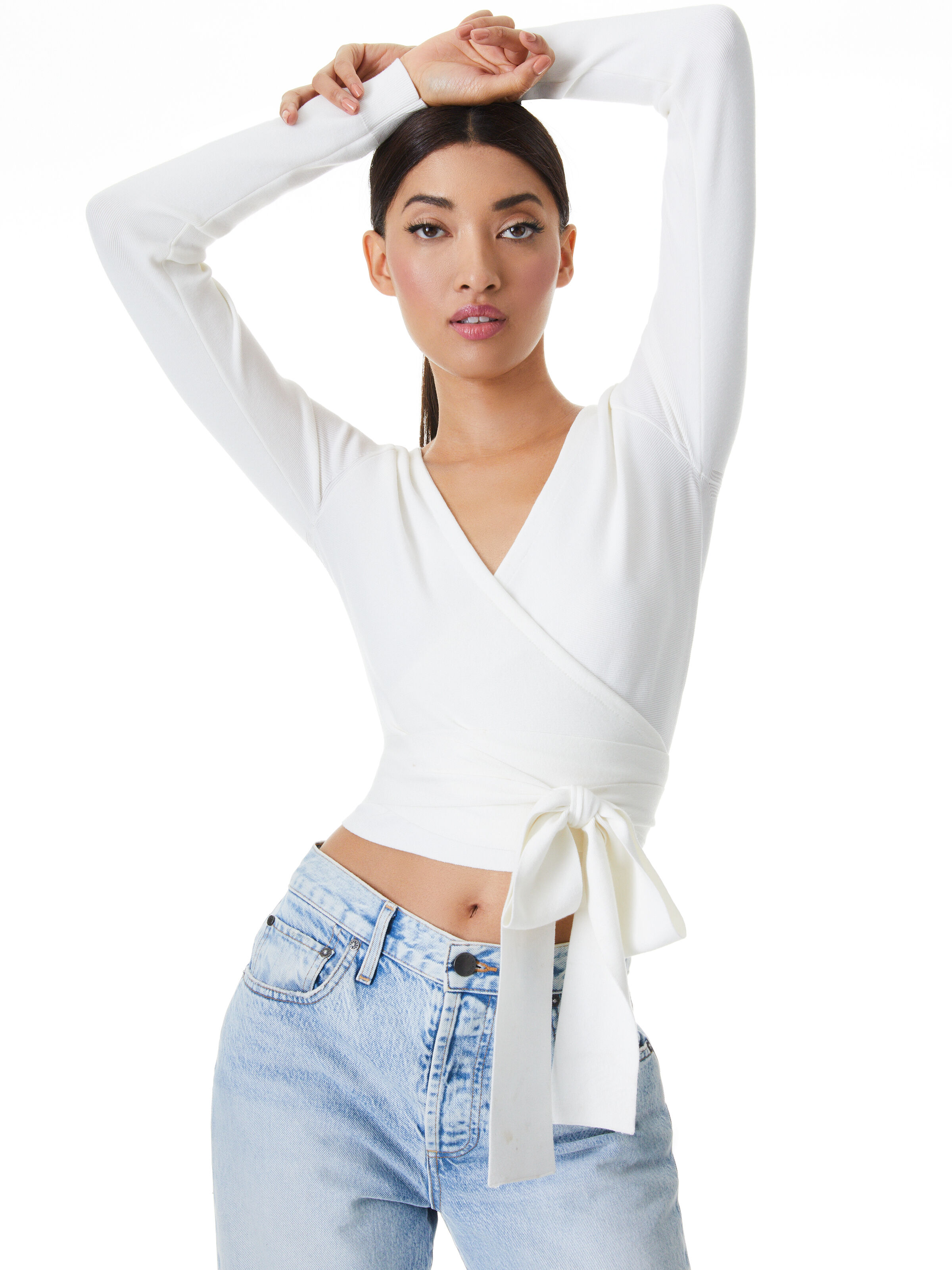 white wrap sweater