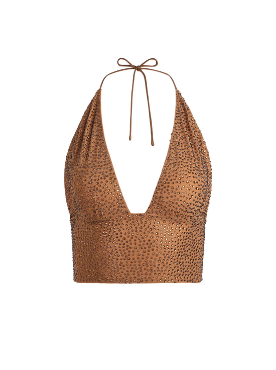 TAN/CRYSTAL-HANNAH EMBELLISHED TOP