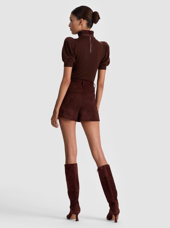 DARK CHOCOLATE-CHASE PUFF SLEEVE SWEATER