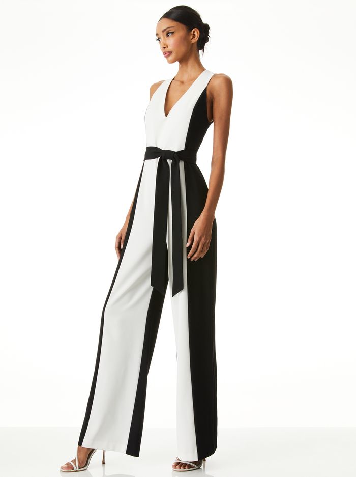 TESSA V-NECK WIDE LEG JUMPSUIT - OFF WHITE/BLACK image 4 - Alice And Olivia